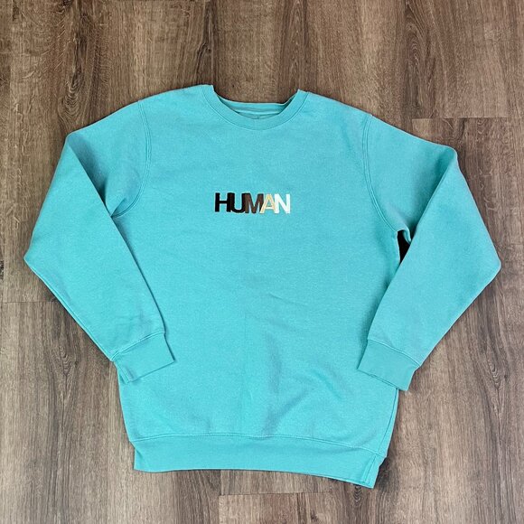 Wear the Peace ‘HUMAN’ Crewneck Aqua Sweatshirt Size M - Picture 4 of 11